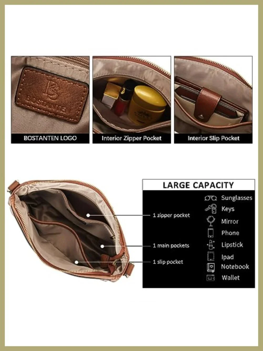 Vegan Leather Hobo Crossbody Bag with Adjustable Guitar Strap